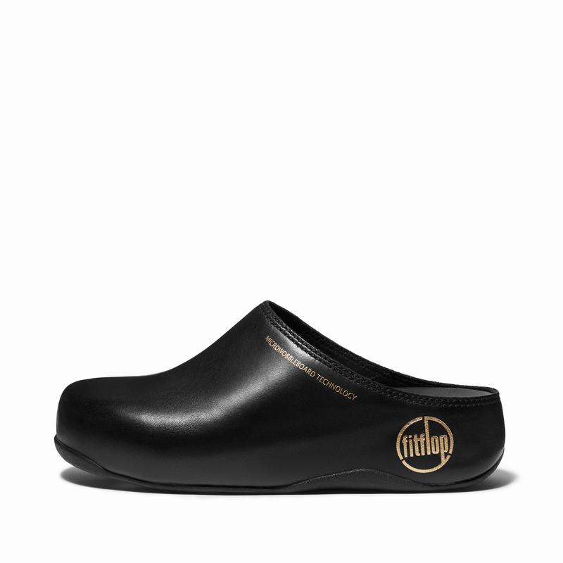 FitFlop Shuv Leder Schwarz - FitFlop Clogs Damen Sale [JEAV-69581]